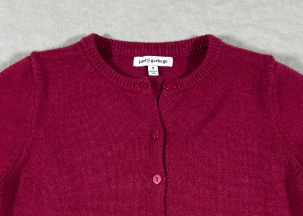 Pretty Garbage Cropped Cardigan Red Knit Button Front Fitted Y2K Minimalist S